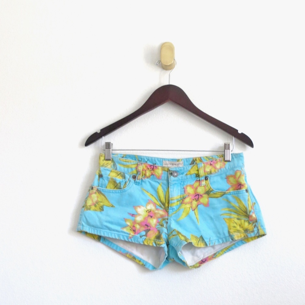 Denim & Supply Ralph Lauren Tropical Print Mini Denim Jean Shorts Blue SZ 27